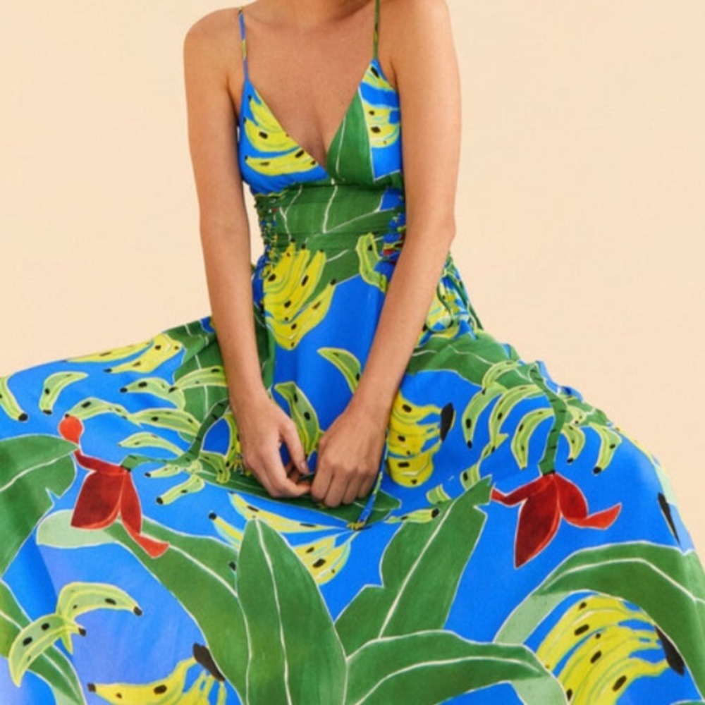NWT FARM RIO BLUE BANANA LEAF MAXI SIZE SMALL